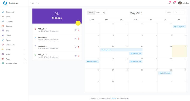 Adminator - Calendar Page.