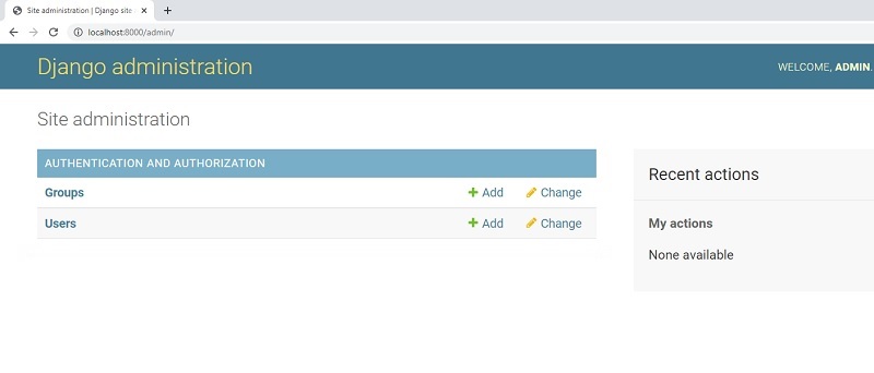 Django Admin - Default View.