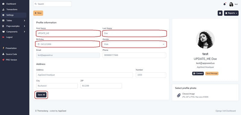 Django User Profile - Free Sample.