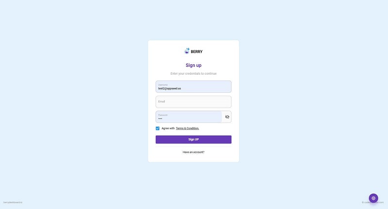 Berry React Dashboard - Login Page. 