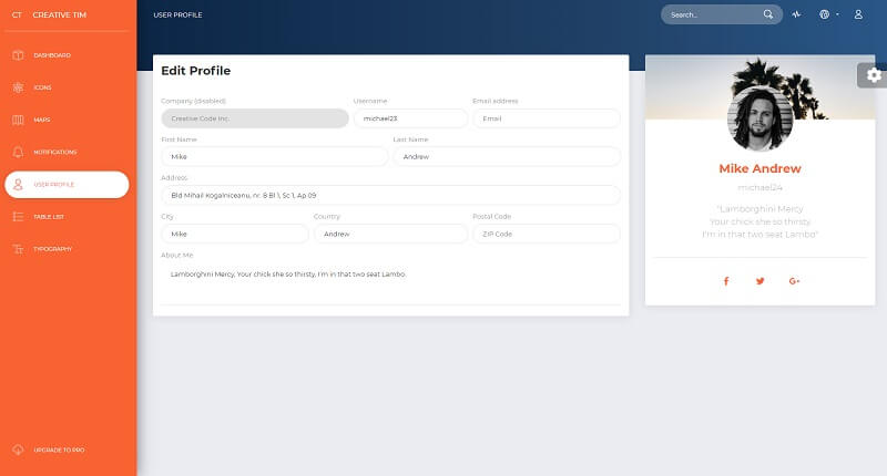 Now UI Dashboard - User Page.