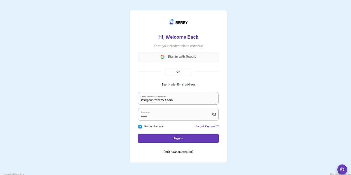 React Node JS Berry - Login Page.