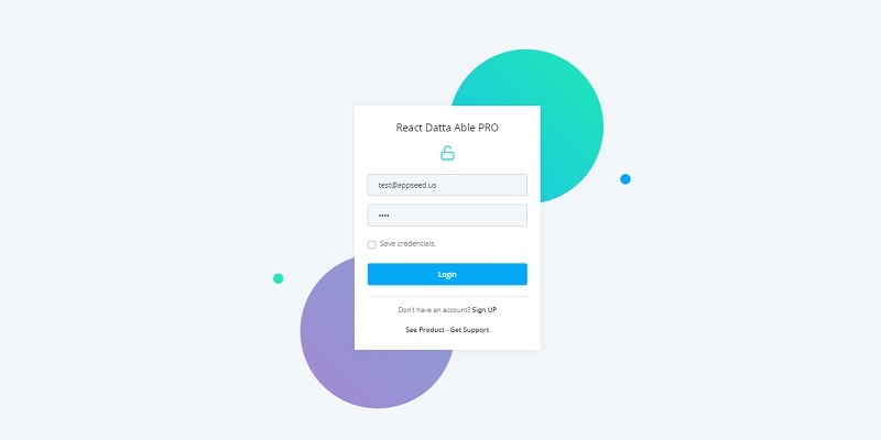 React Node JS Datta PRO - Login Page.