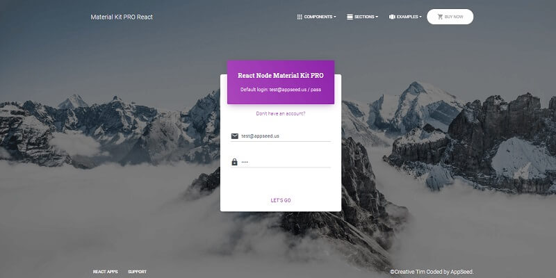 React Node JS Material Kit - Login. 