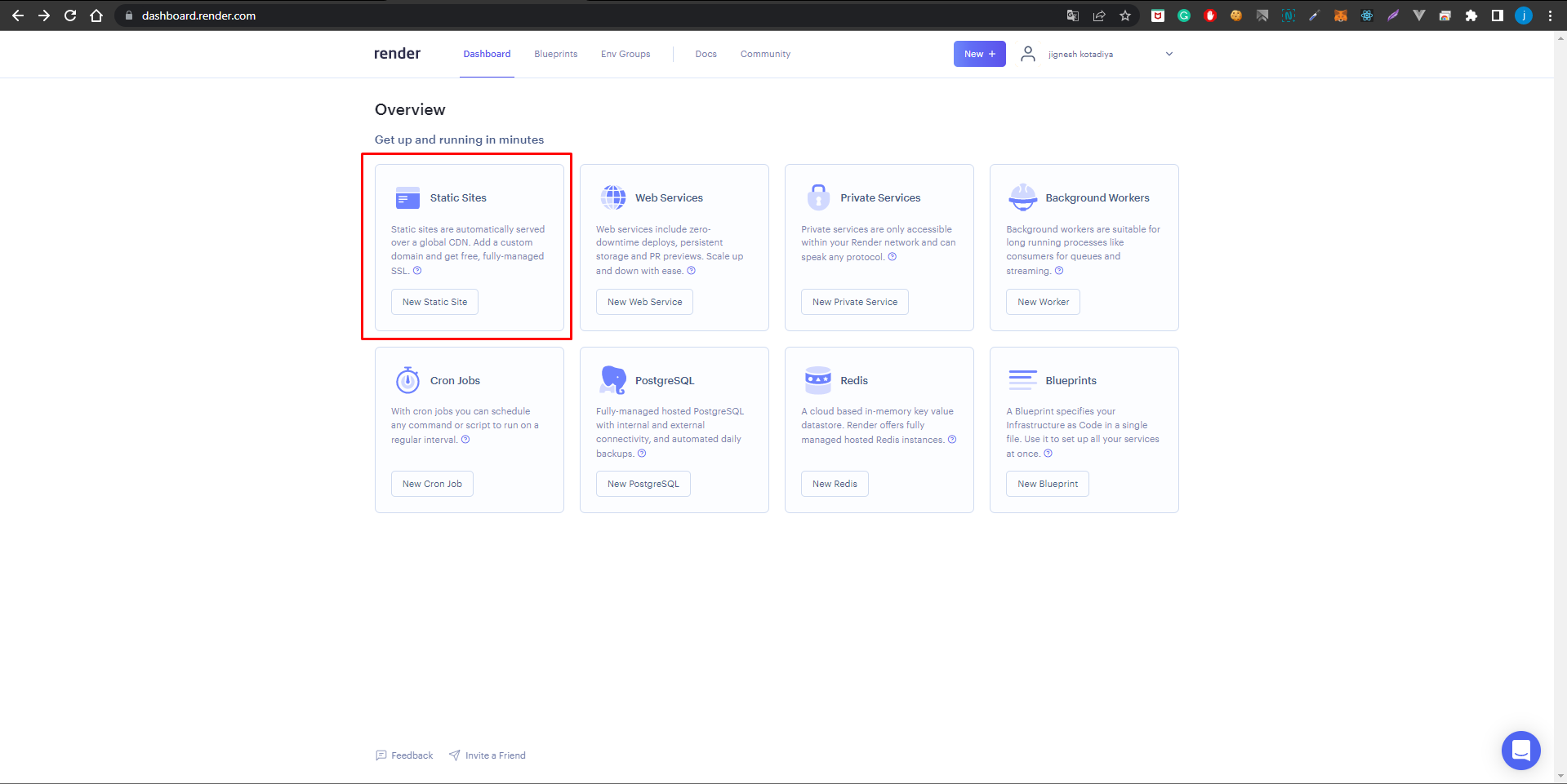 Render account settings